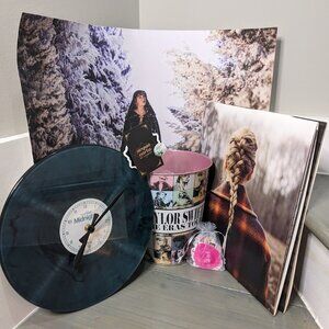 Taylor Swift Fan Bundle - Eras AMC tin, Midnights Jade clock, Evermore LP + MORE